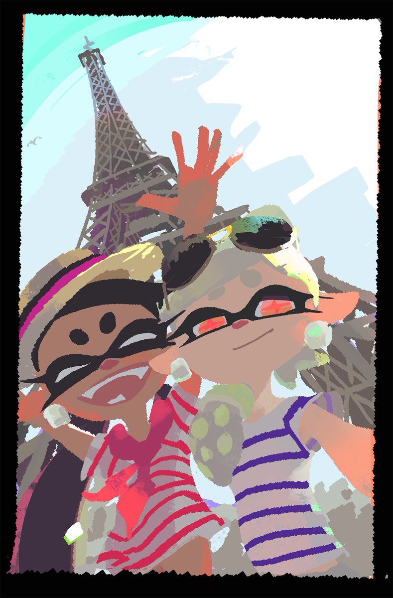 Splatoon スプラトゥーン イカ研究所フランス支部より1枚の写真が送られてきた 明後日8日にパリでのライブ公演を控えたシオカラーズのオフを激写したという それはスクープだ でかした って これ自撮りっていうやつだよな どうやって入手したんだ