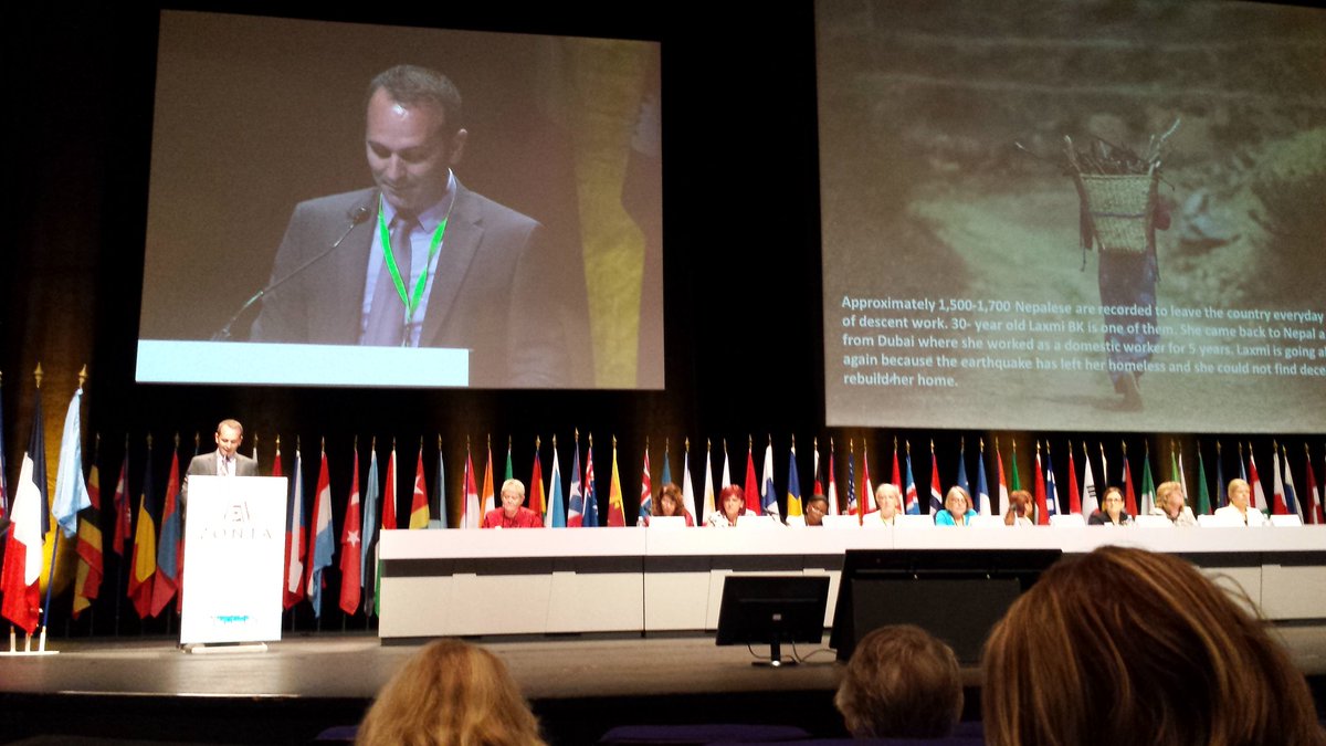 ZontaIntl's tweet photo. Daniel Seymour from @UN_Women  speaks to @ZontaIntl Convention about addressing trafficking in Nepal #zontanice2016 https://t.co/s0XFAmL85M