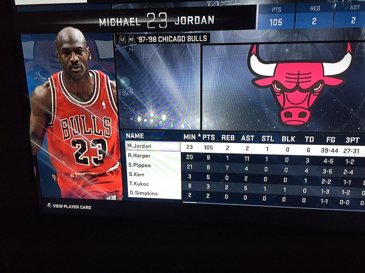 Tim_Green78's tweet photo. I can't believe MJ had 6 turnovers !! @SonyPS4 #nba2k16ps4 #105points @MichaelJordanFC @chicagobulls @BullsHistory https://t.co/Tvq7BE8UGz