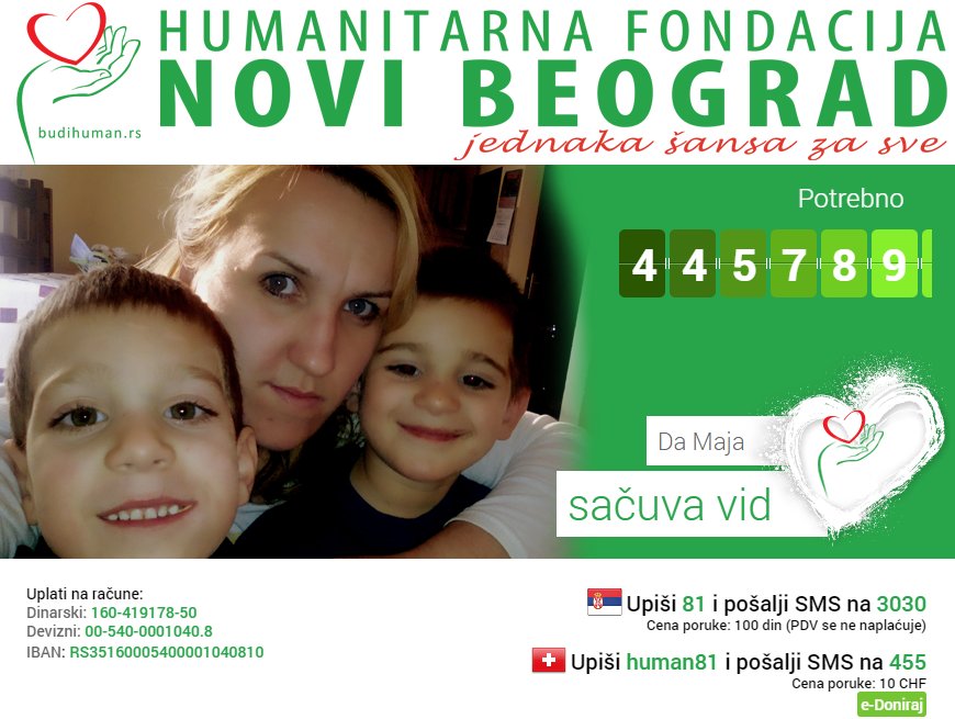 budihuman's tweet photo. Pomozimo da Maja, majka troje dece, ne ostane bez vida! Upiši 81 i pošalji SMS na 3030! https://t.co/BntZ12ol1y https://t.co/V6zBD7sgpa