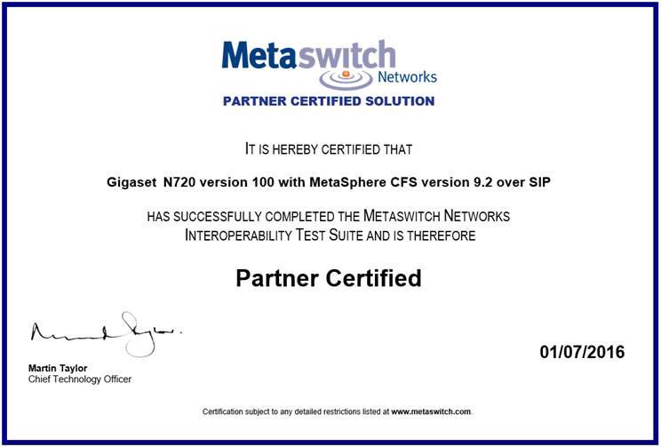 The N720 multicell DECT is now Metaswitch certified including auto-provisioning. The N510 will follow soon.