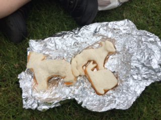 Yr1 Chester Zoo: everyone is enjoying their lunch; Noah has animal shaped sandwiches!