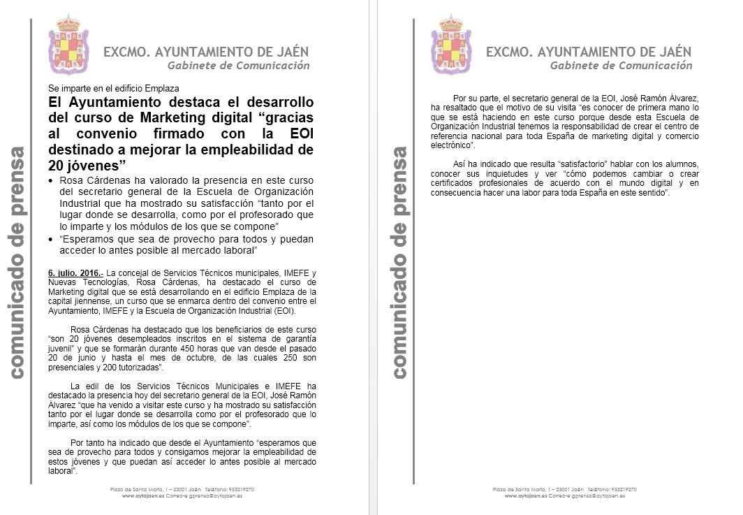 AytoJaen's tweet photo. El Ayuntamiento destaca el desarrollo del curso de Marketing digital gracias al convenio firmado con la EOI https://t.co/BubWrgwJh1
