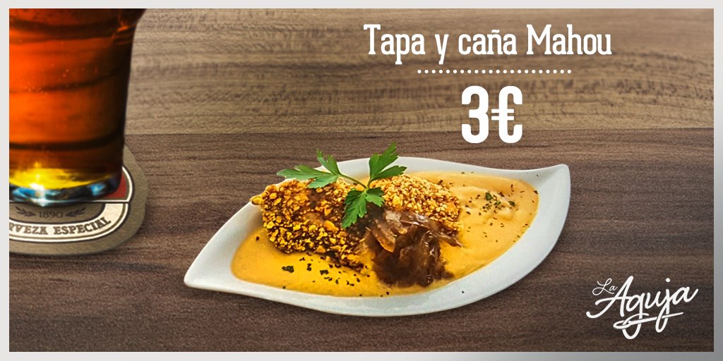 Disfruta en la #RutaDeLaTapa de #Mahou de nuestro chipirón crujiente con kikos sobre hummus y #CebollaCaramelizada
