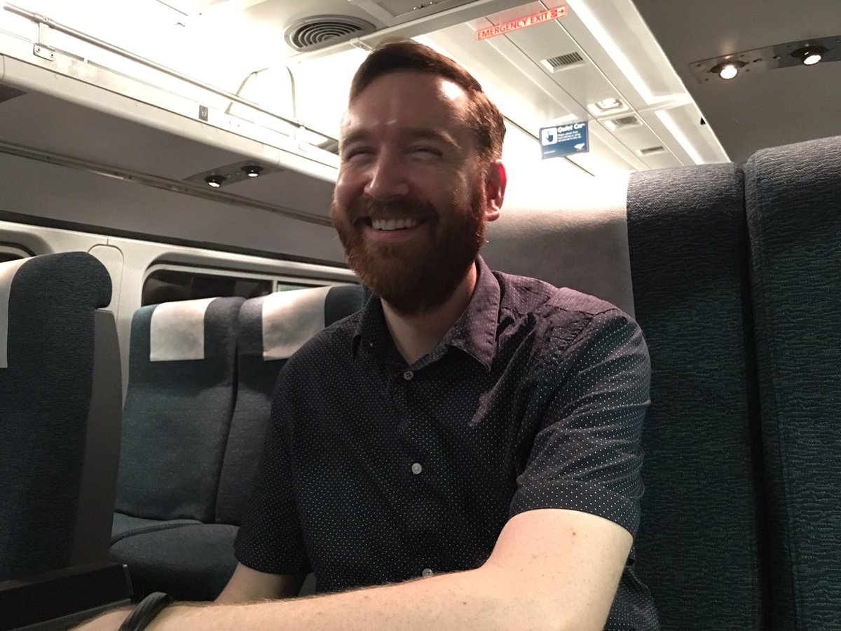 jheil's tweet photo. For a man who's had his maiden voyage on @Amtrak Acela canceled, @Griffin seems oddly jolly. #amtrakregional #hell https://t.co/9q2PaQly6C