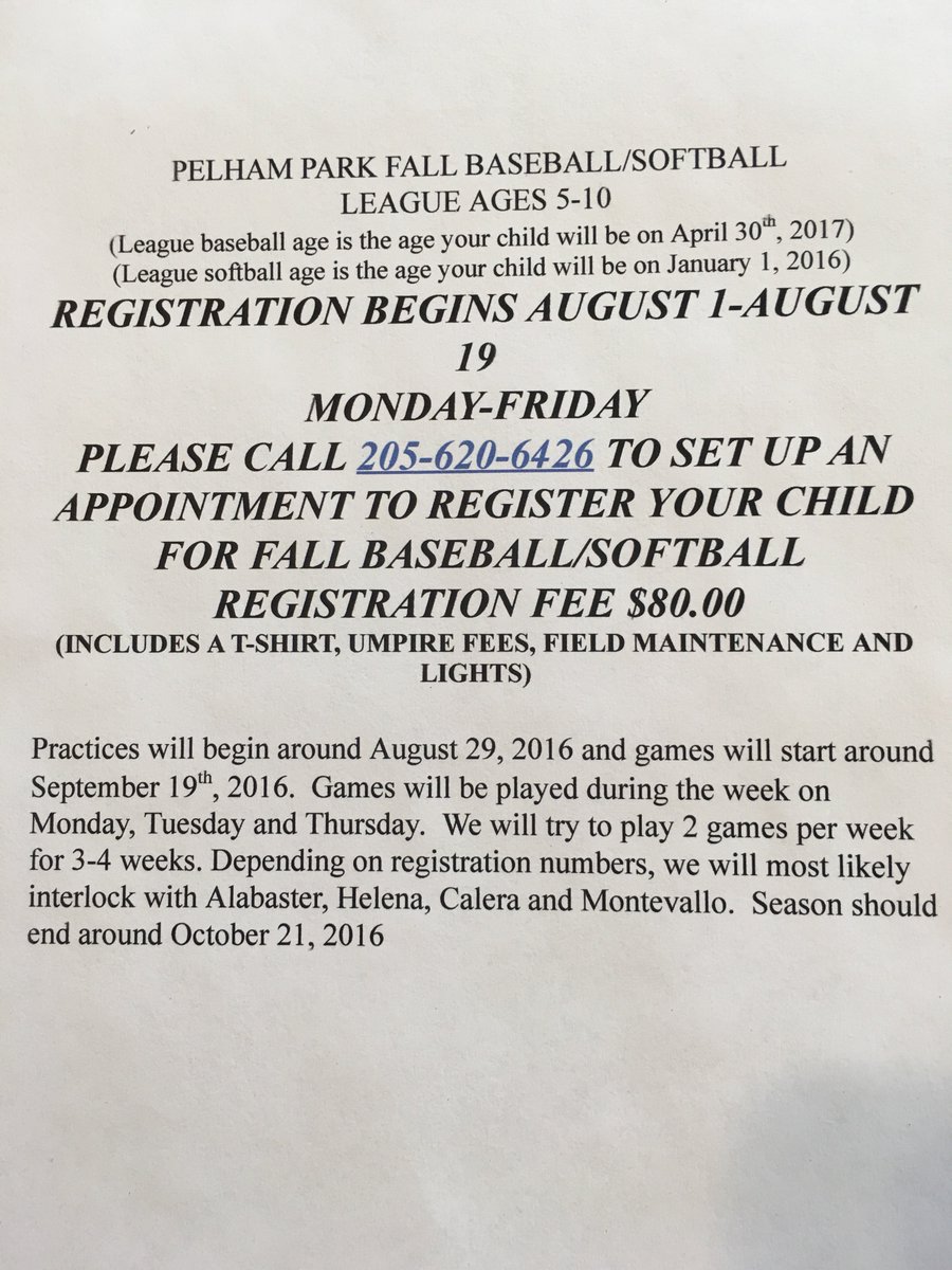 Information for Fall Ball Registration!