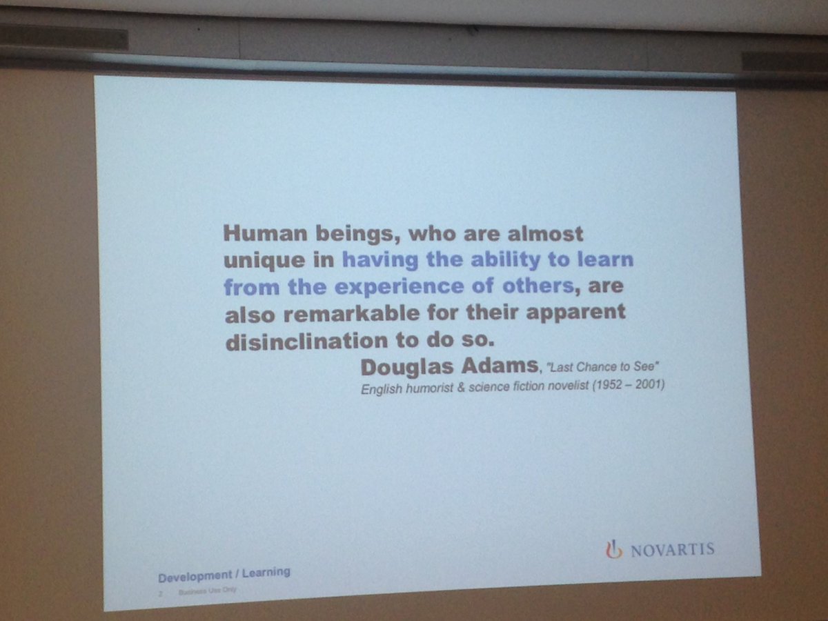 Slmorg's tweet photo. Second Douglas Adams quote of the week - highly appropriate for the topic from Simon Brown @Novartis #EMBLlifelearn https://t.co/gsNfFy33fo