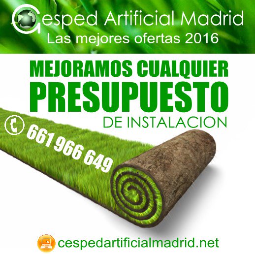 En Cesped Artificial Madrid le mejoramos cualquier presupuesto de instalación. Llámenos al teléfono 661 966 649.