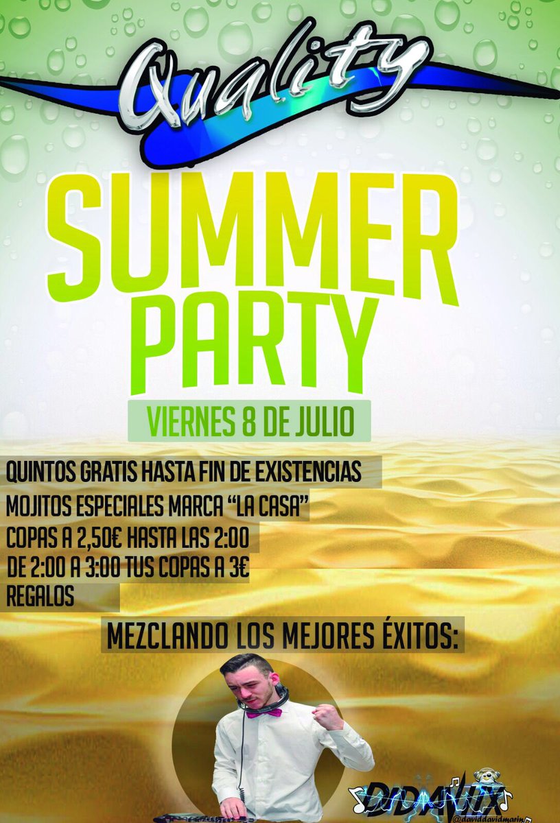 PubQuality's tweet photo. Este viernes, Mojitos a 2,5€, Copas a 2,5€ hasta las 2h a 3€ hasta las 3h, Quintos gratis,Regalos, Música Dj Davix https://t.co/A7N9KoGdIh