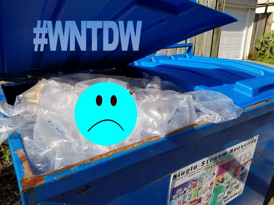 STLCityRecycles's tweet photo. #WhatNOTToDoWeds Don't #recycle packaging in yr #BlueBin! Recycle stretchy film w/ plastic bags @ yr grocery store. https://t.co/MTcUp9zObN