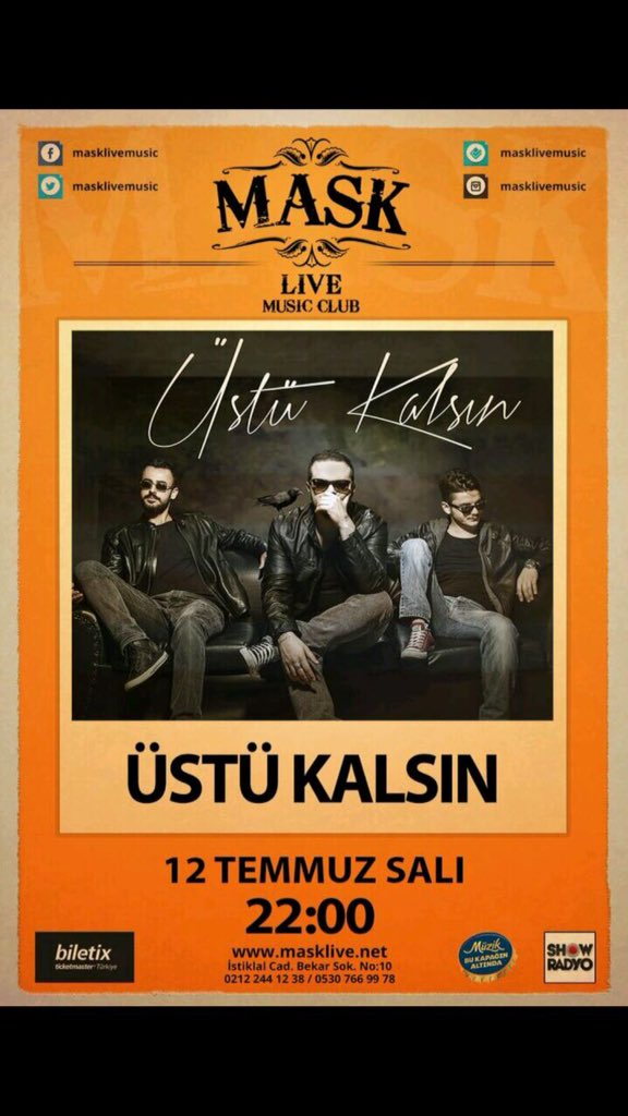 abdullahhtas's tweet photo. 12 Temmuz Salı @ustukalsintweet @masklivemusic sahnesinde.Kapı açılışı:22:00 Bilgi: https://t.co/uIxeao9AQF https://t.co/uU7SCW8guf