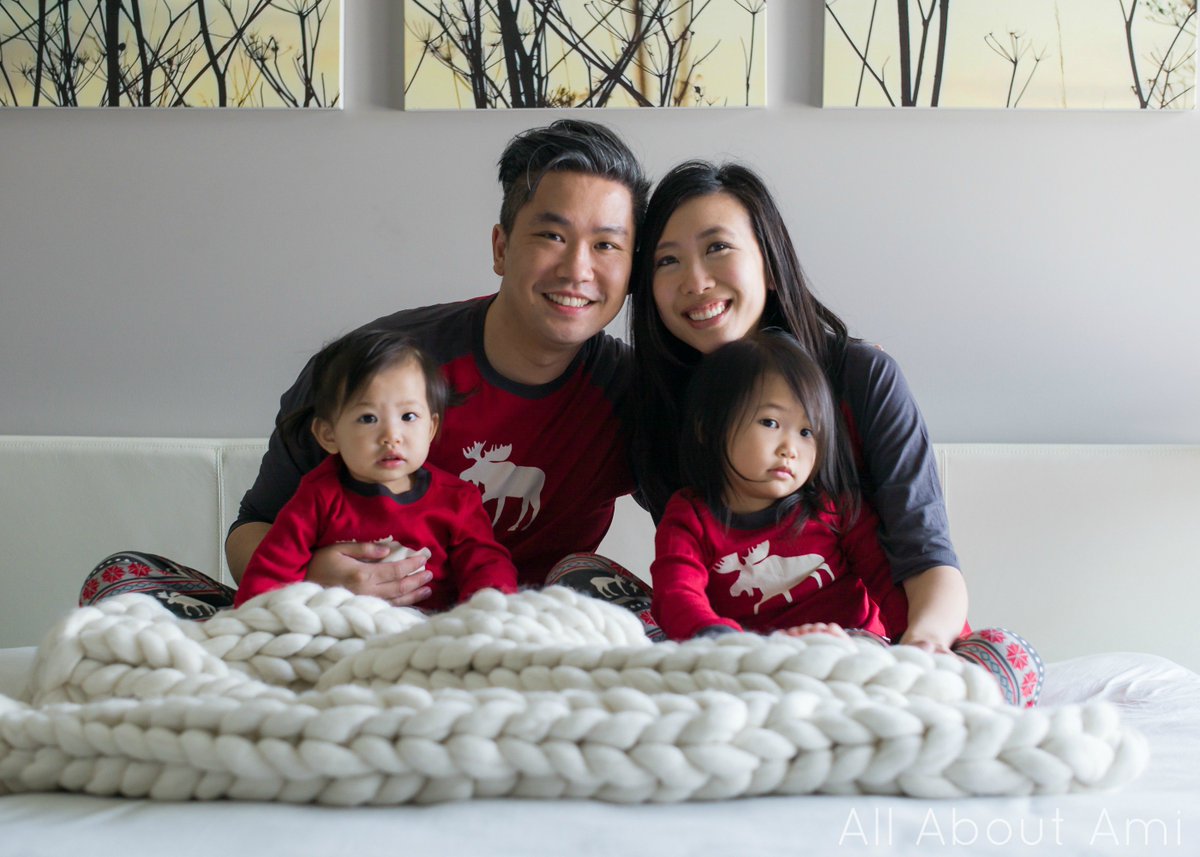 Gotta love matching pajamas!  Donning our Moose Fair Isle Leggings &amp; tops by <a href="/lazyonecanada/">lazyone</a> with my knitted blanket!