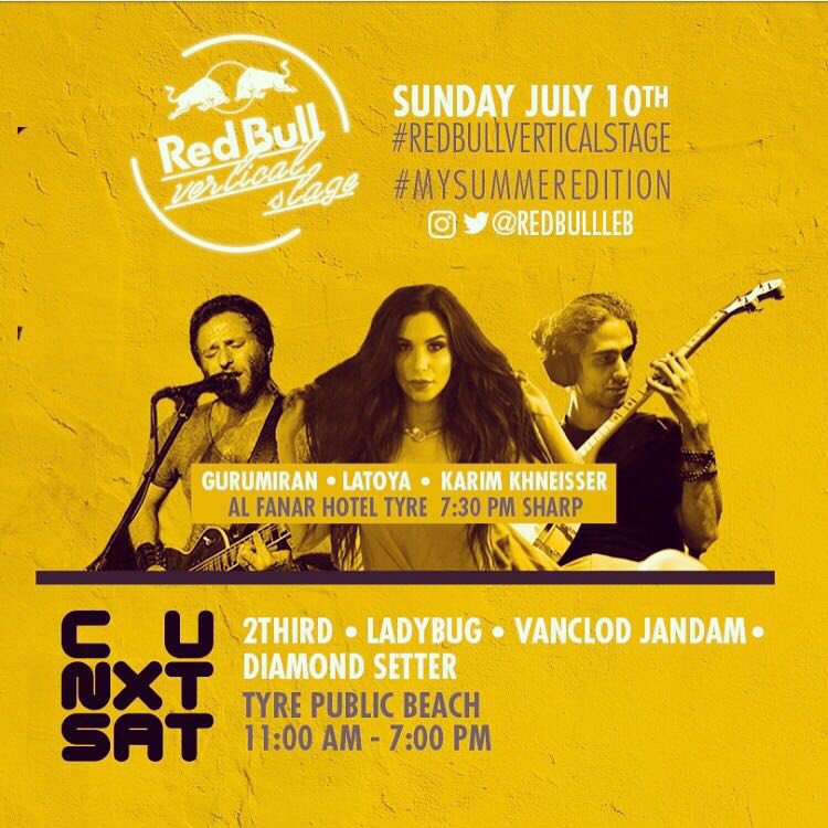 LaToya_Music's tweet photo. Hitting up #RedBullVerticalStage for the 2nd time,this SUNDAY JULY 10TH - Sour-Lebanon w/ @gurumiran &amp; @KarimKneyzer https://t.co/gaWJI99lI3