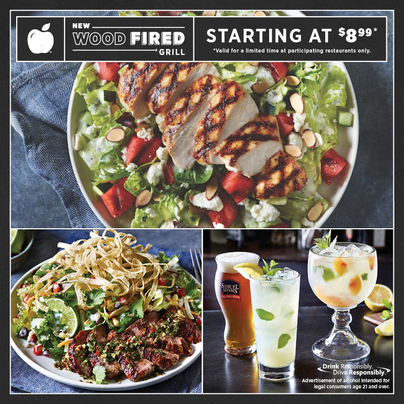 Applebees's tweet photo. We decided to rethink salad. Starting at only $8.99, it's time to give it a taste. #WoodFired https://t.co/BHMkeqcAcJ