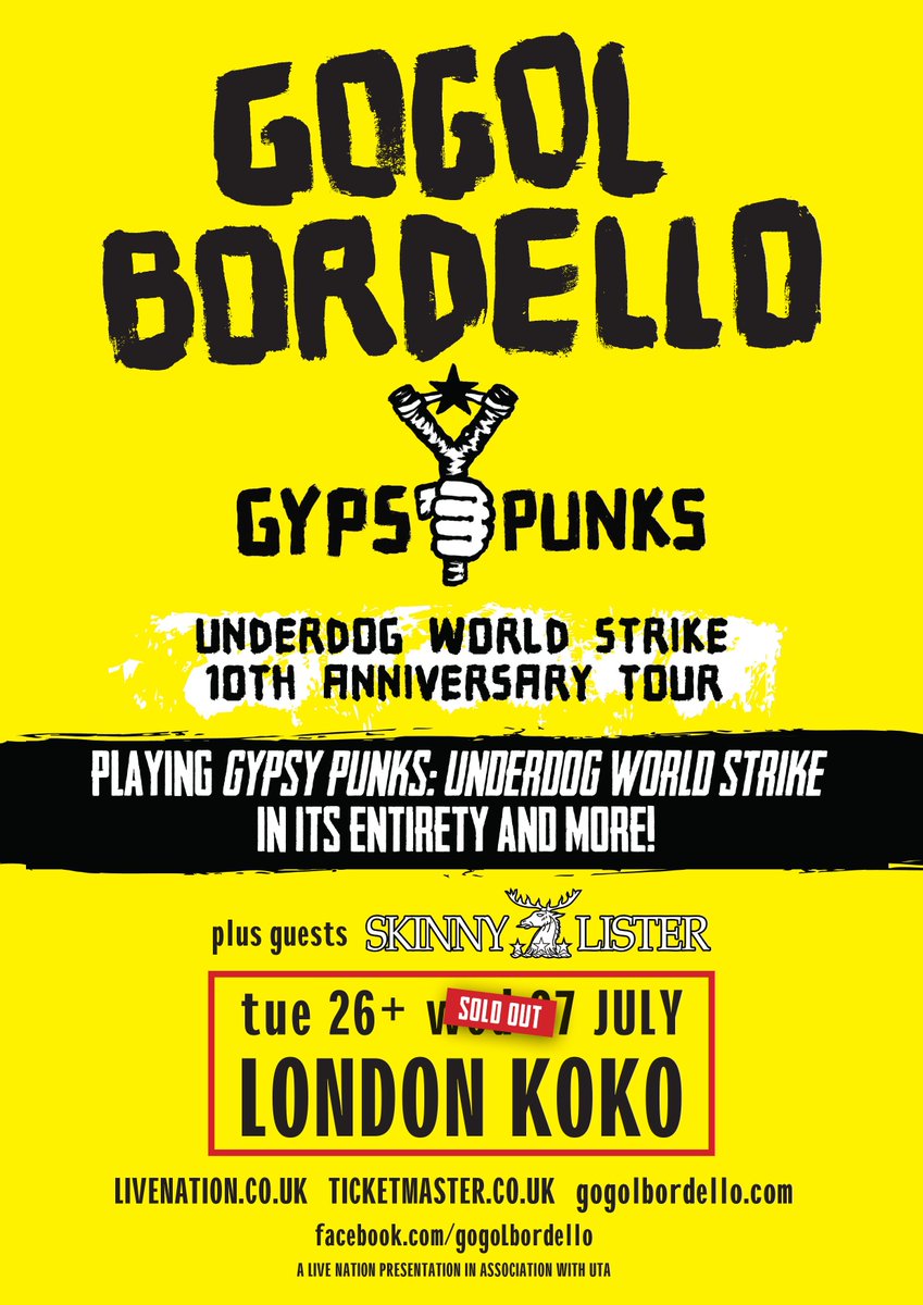 GogolBordello's tweet photo. LONDON! Our 2nd @KOKOLondon show is SOLD OUT. Very few tix left for 1st night: https://t.co/YdNeMTpbGF #gypsypunks https://t.co/wQ5mtucm17