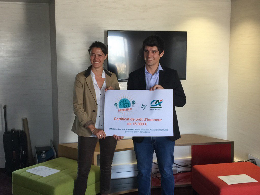 ca_centrest's tweet photo. @CombyCreditAgri: #LiketonProjet : remise prêt d'honneur à @SameSame_App @ca_centrest https://t.co/qc0H8h6z9n