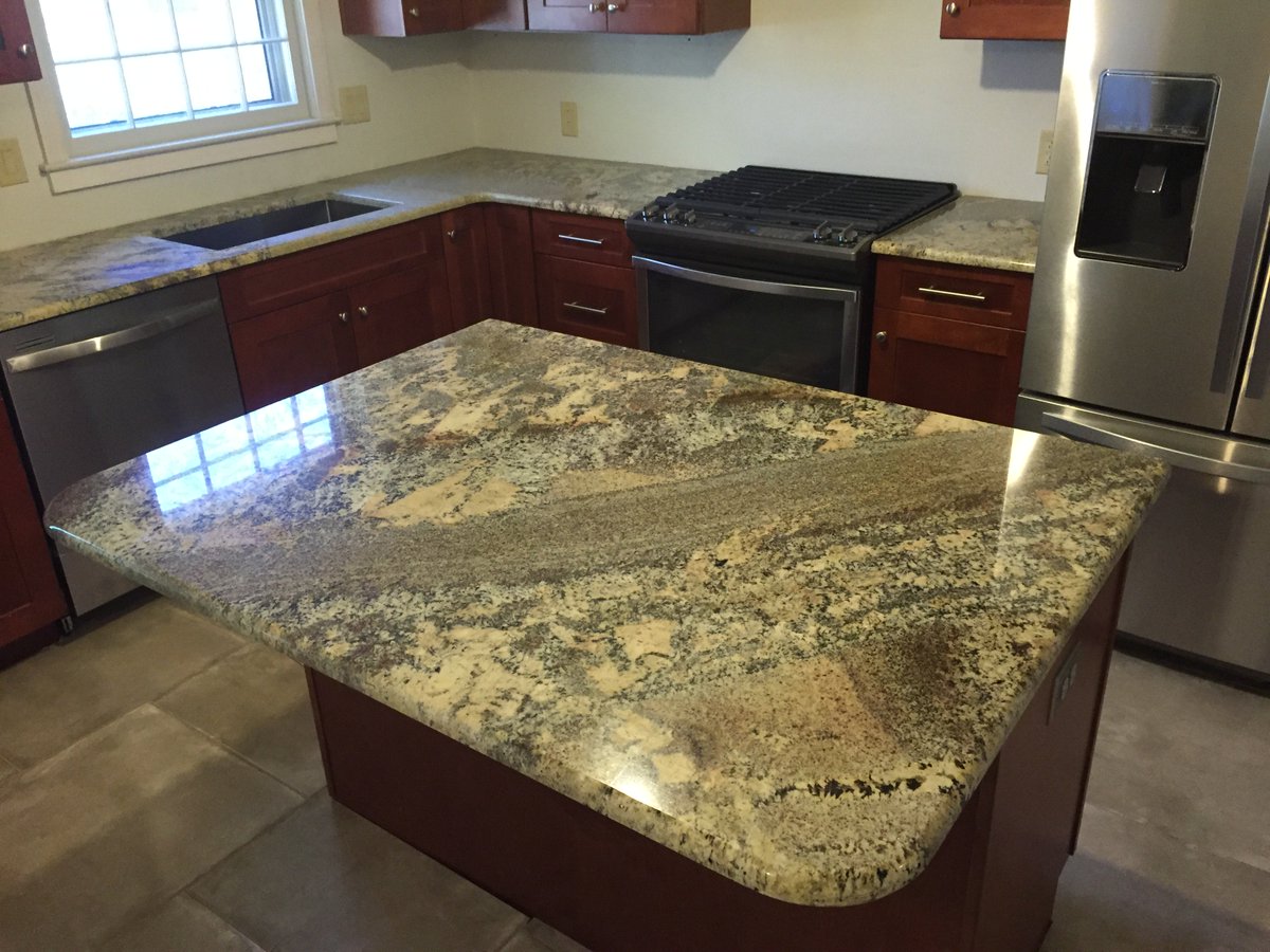 Granite Island Countertop with bar overhang in Charlotte, NC