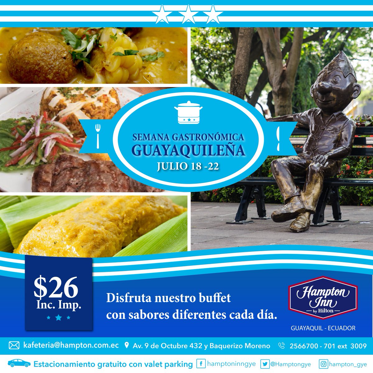 HamptonGye's tweet photo. Te invitamos a que disfrutes de los sabores del Buffet Guayaquileño preparado por nuestro Chef. https://t.co/lgWwJU0h8j