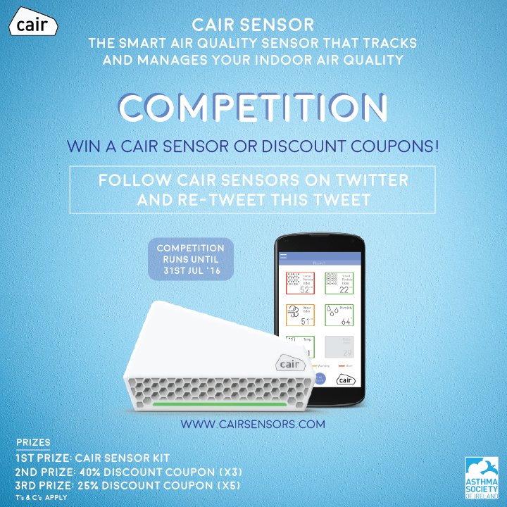 cair for your air! #WIN! a sensor for your home. Follow @cairsensors &amp; RT to enter prize draw. Closes 31/7/2016