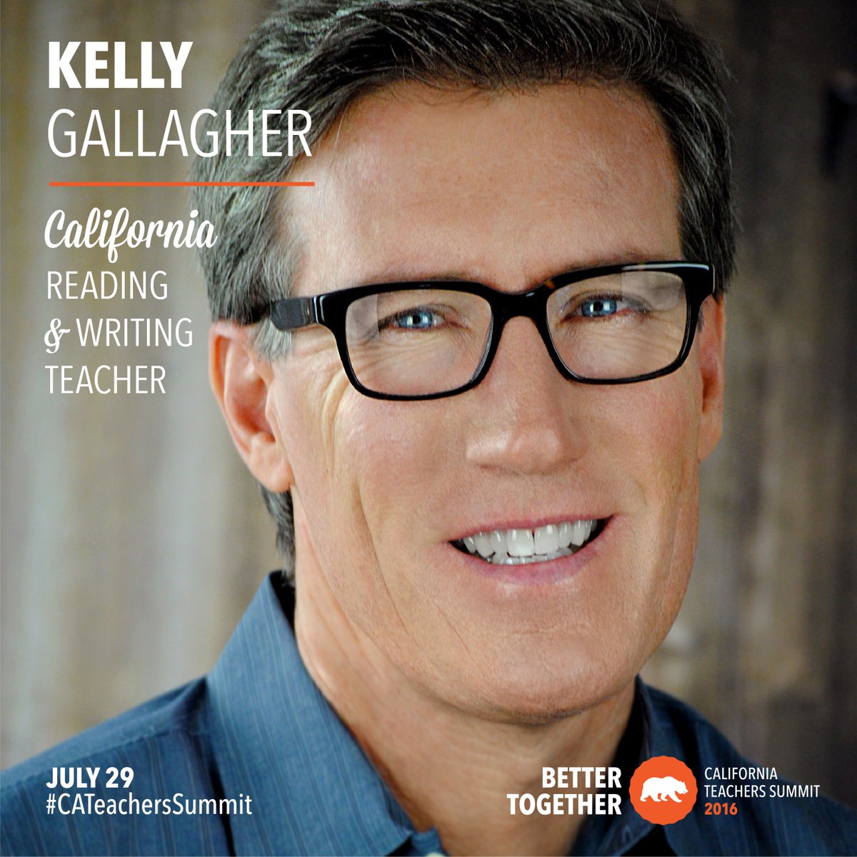 CATeacherSummit's tweet photo. We're thrilled to announce our afternoon keynote speaker for #CATeachersSummit! California teacher, Kelly Gallagher! https://t.co/jPQXf8EhBj