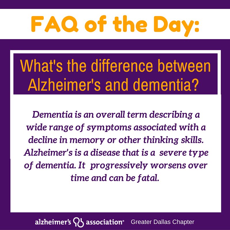 ALZDallasNETX's tweet photo. Alzheimer's and dementia go hand in hand, here's how and why: #Alzheimers #dementia #FAQoftheday https://t.co/xTwsmc7xtY