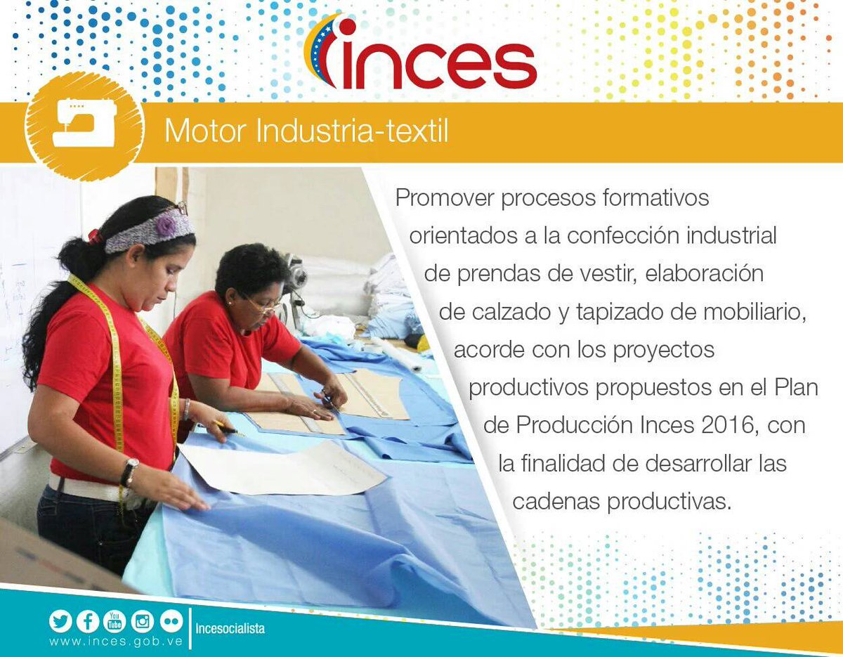 mindeporte_ve's tweet photo. Inces 2016 pone a tu disposición en el nuevo Plan de Producción diversos cursos y talleres en el #MotorTextil https://t.co/J690tasyU9