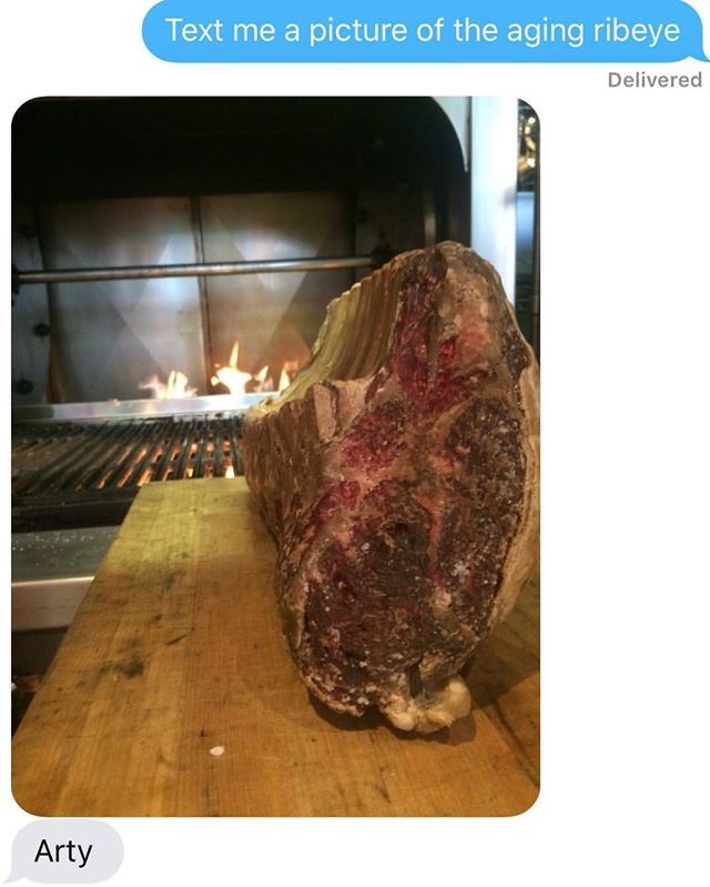 TheCarlileRoom's tweet photo. Artistic texts from Chef Dezi. Sexy 30-day aged ribeye for our @OxPDX cookbook dinner! https://t.co/ZMxRMFdK3P https://t.co/WE6PZ8ynDd
