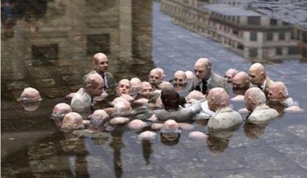 WhatTheFFacts's tweet image. This is a statue in Berlin, it is called "Politicians discussing Global Warming"