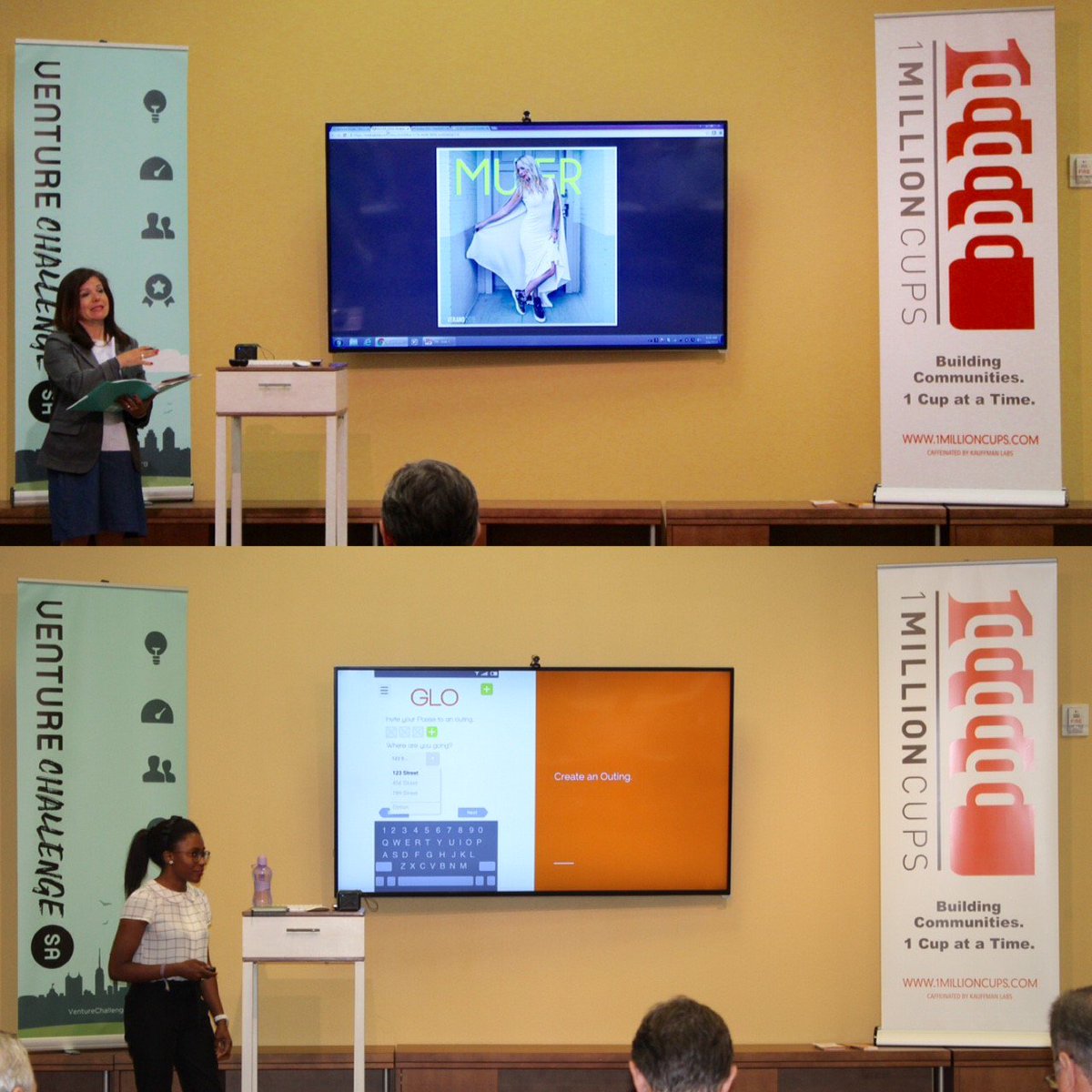 LaunchSATX's tweet photo. Lilia Davis with #DavisandDavisTranslators and Bria Woods with #GLOapp were the presenters at #1MillionCups today! https://t.co/IIR52778in