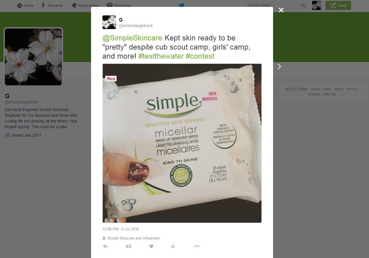 wherelaughtrack's tweet photo. @SimpleSkincare Kept skin ready to be "pretty" despite cub scout camp, girls' camp, and more! #testthewater #contest https://t.co/htD4Kv7bCm