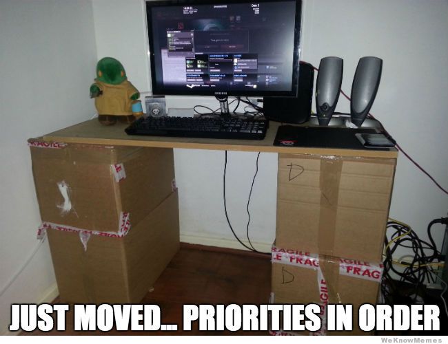 GAWeekly's tweet photo. Has anyone else done this after moving? I have! #GamingPriorities #HumpdayFunny https://t.co/8pk9GcEnV1