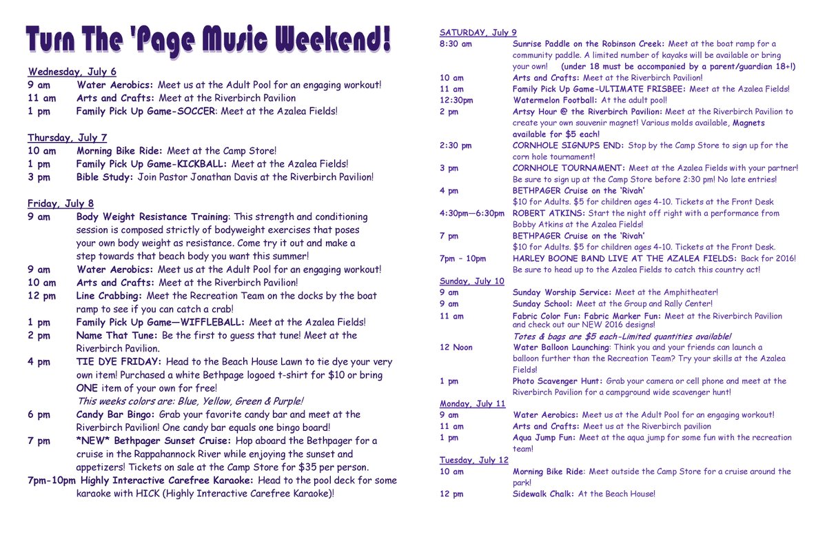 Bethpagecamp's tweet photo. Live music @Bethpagecamp this weekend!  @HarleyBooneBand Bobby Atkins, Karaoke, tons of activities and more! https://t.co/09aUosgBGq