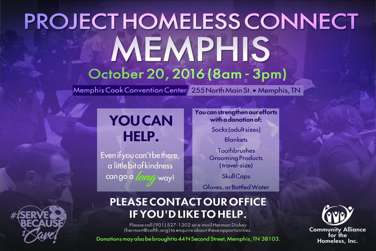 CAFTHMemphis's tweet photo. If you can not volunteer for this year's Project Homeless Connect, you can support in other ways. Thanks! #PHC16 https://t.co/dlpN0mnkQU