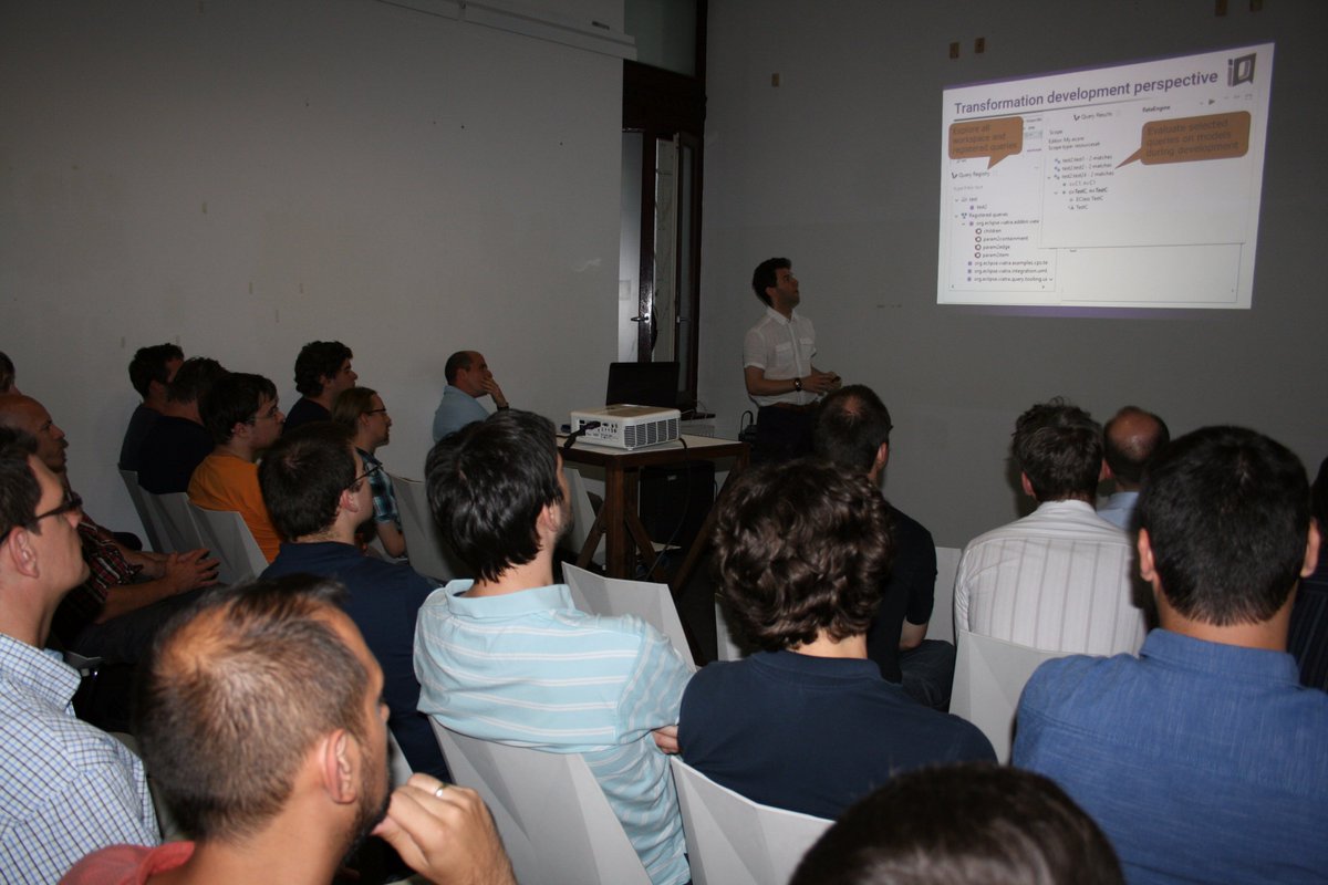 IncQueryLabs's tweet photo. Eclipse #DemoCamp Budapest has just started! Abel Hegedus presenting #VIATRA https://t.co/IgmssXODMQ