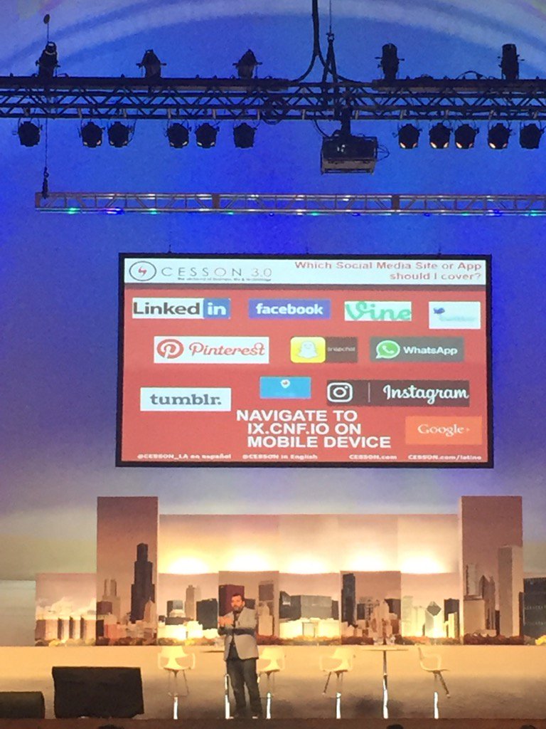 AssocForum's tweet photo. Which social platform do you prefer? What sets one apart from another? @CESSON is giving us a clue. #IXChicago2016 https://t.co/qzqm5oj9w2