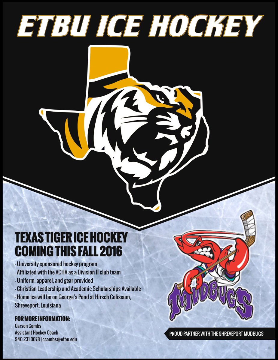 GoETBUTigers's tweet photo. @ETBU_Hockey starts in less than 2 months. Come be a part of a special season. Email ccombs@etbu.edu for info. https://t.co/93rBkG9l9l