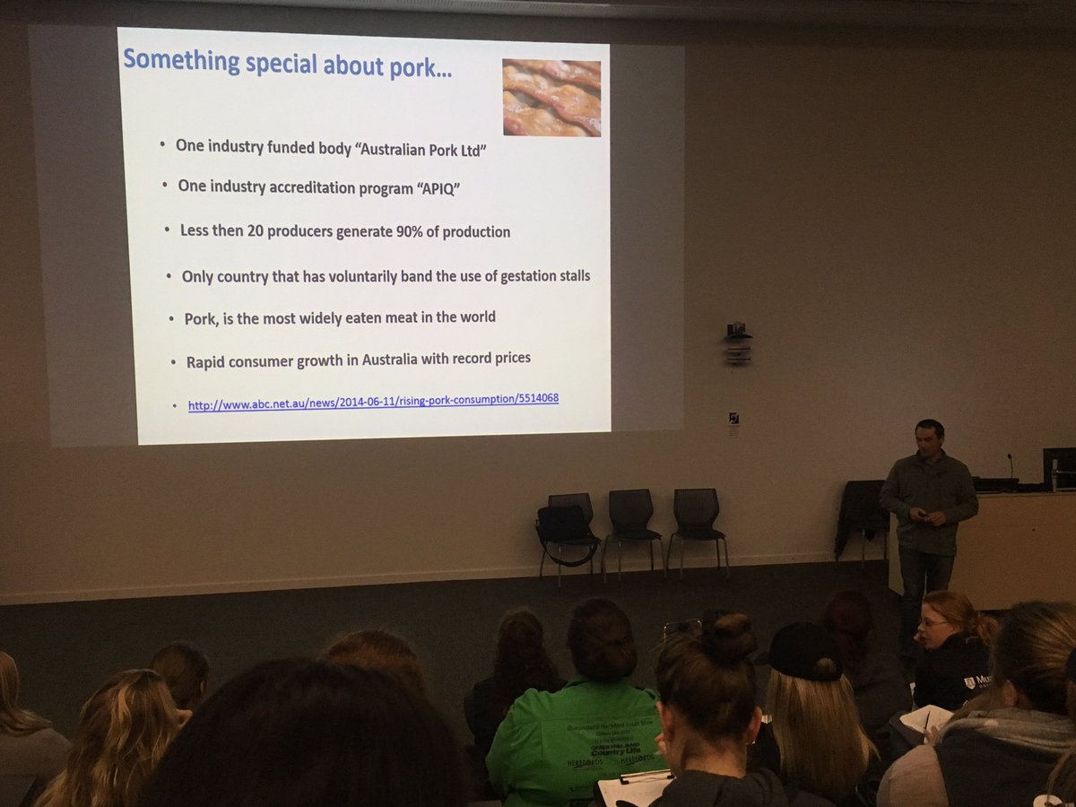 pruemccormack's tweet photo. Nathan Sandral from #Rivalea showing why Aussies are loving pork more than ever @ausmeatjudging #ICMJ16 #hangoverfix https://t.co/4GItkDeG0V