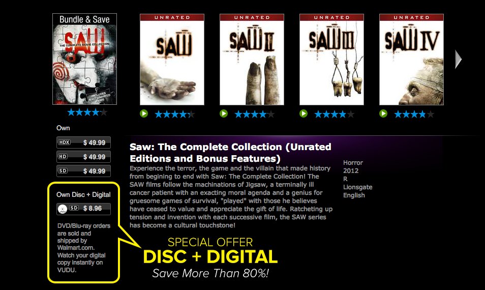 VuduFans's tweet image. DEAL ALERT!! Purchase the Saw collection on disc (+digital) for $8.96! bit.ly/29xGcCt While supplies last!