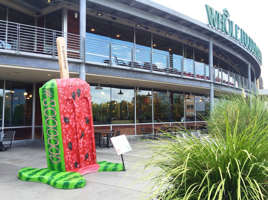 GoodPop's tweet photo. Our #GoodPop sculpture has a new home at Whole Foods Domain! Stop by and tell us how you make #summeryummer ✌️🍉 https://t.co/UpguZAn1SI