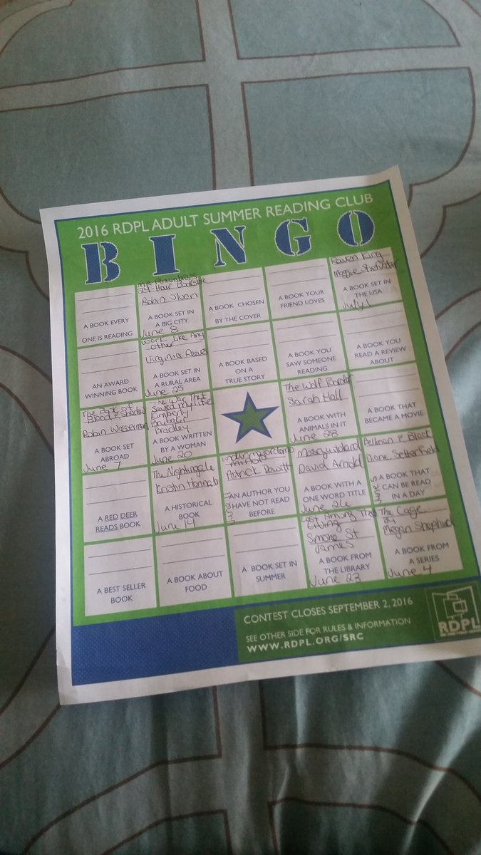 FairfieldJen's tweet photo. Hey @whatcsees I'm doing some #competitivereading too, with my very own @rdpl Adult Summer Reading Club bingo card! https://t.co/vgMLX7Sx28