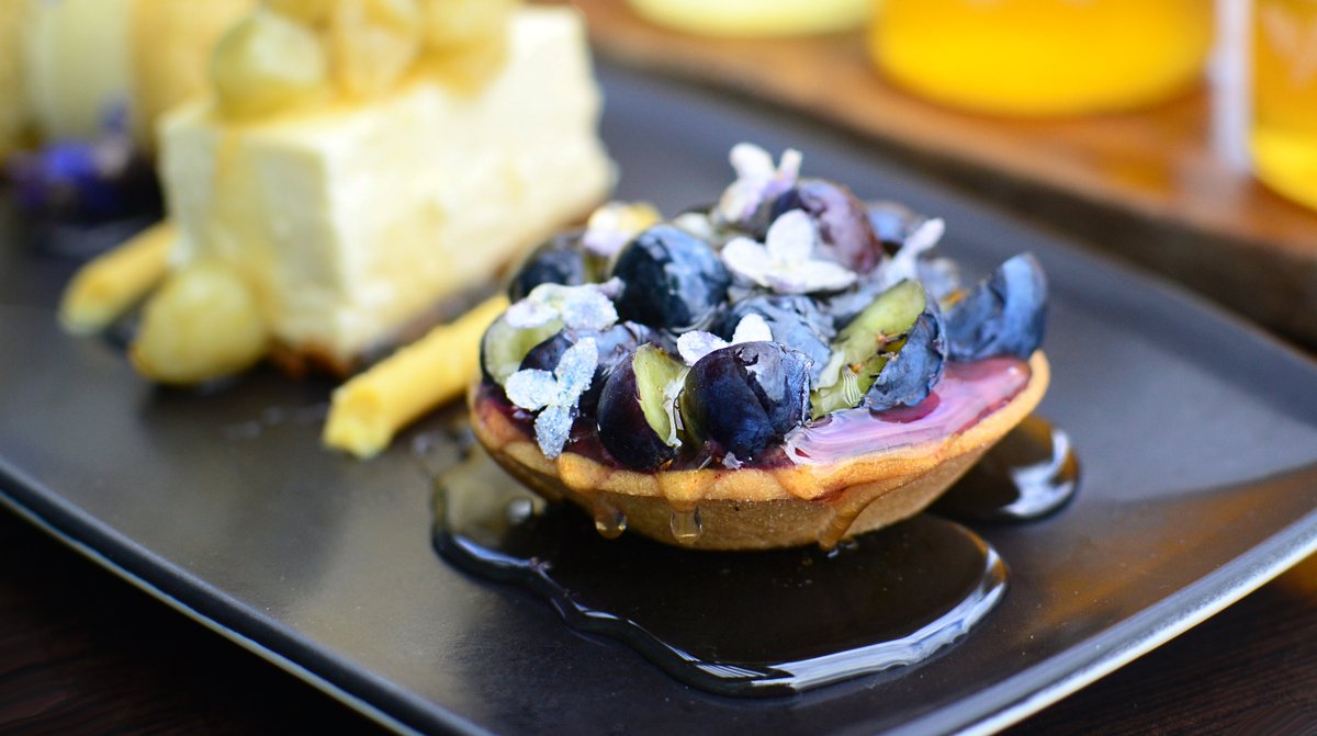 OXO_Tower's tweet photo. Lilac &amp; blueberry tartlet with @LondonHoneyCo wood sage honey 🍯 🌸 
#NotAfternoonTea #OXOBrasserie https://t.co/zDGyVy74ak