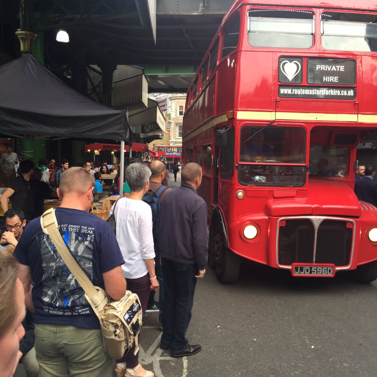 PizzaLenta's tweet photo. You wait for a londonbus, then all of a sudden three come along at once. Huh? @boroughmarket #summernights https://t.co/v4LLRaqXc5