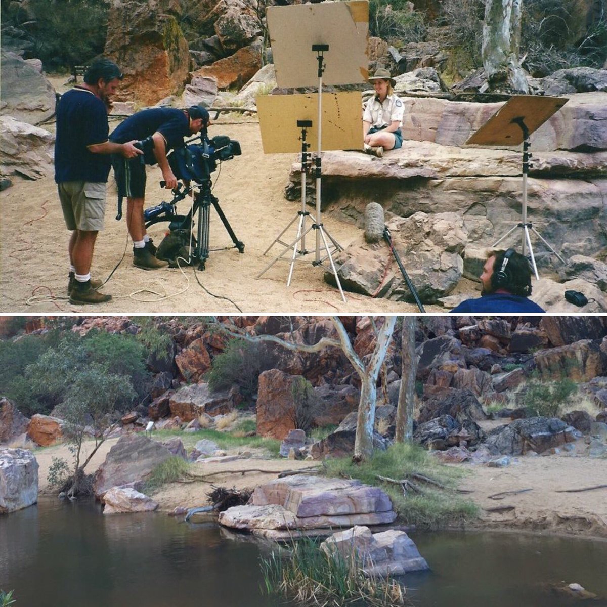 MsLisaHerbert's tweet photo. Same rock 18 years apart. And some rain. #SimpsonsGap #northernterritory #yesthatsme #BushBeat https://t.co/hdZSTkRZyH