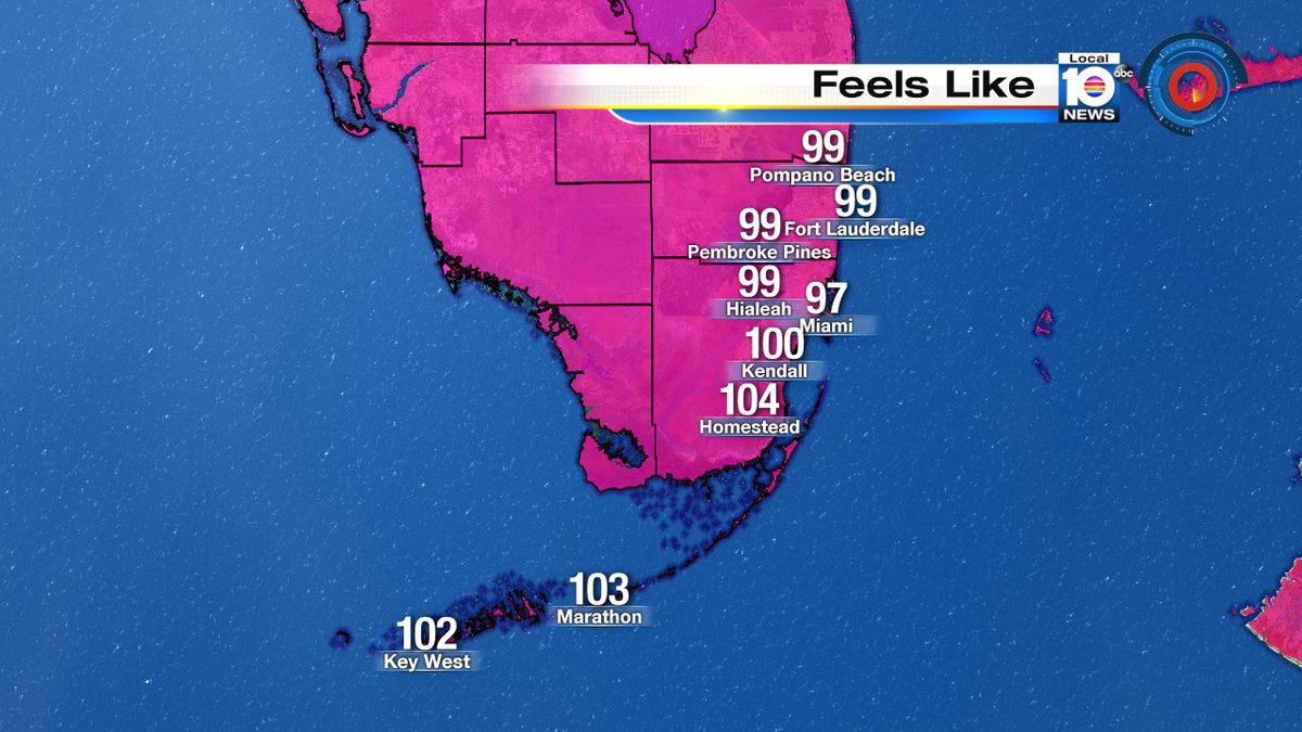 It's almost 4:30p.m. and it feels like 100° in Kendall.  The heat index is 99° in Ft. Lauderdale. https://t.co/xP3GzXzCLL