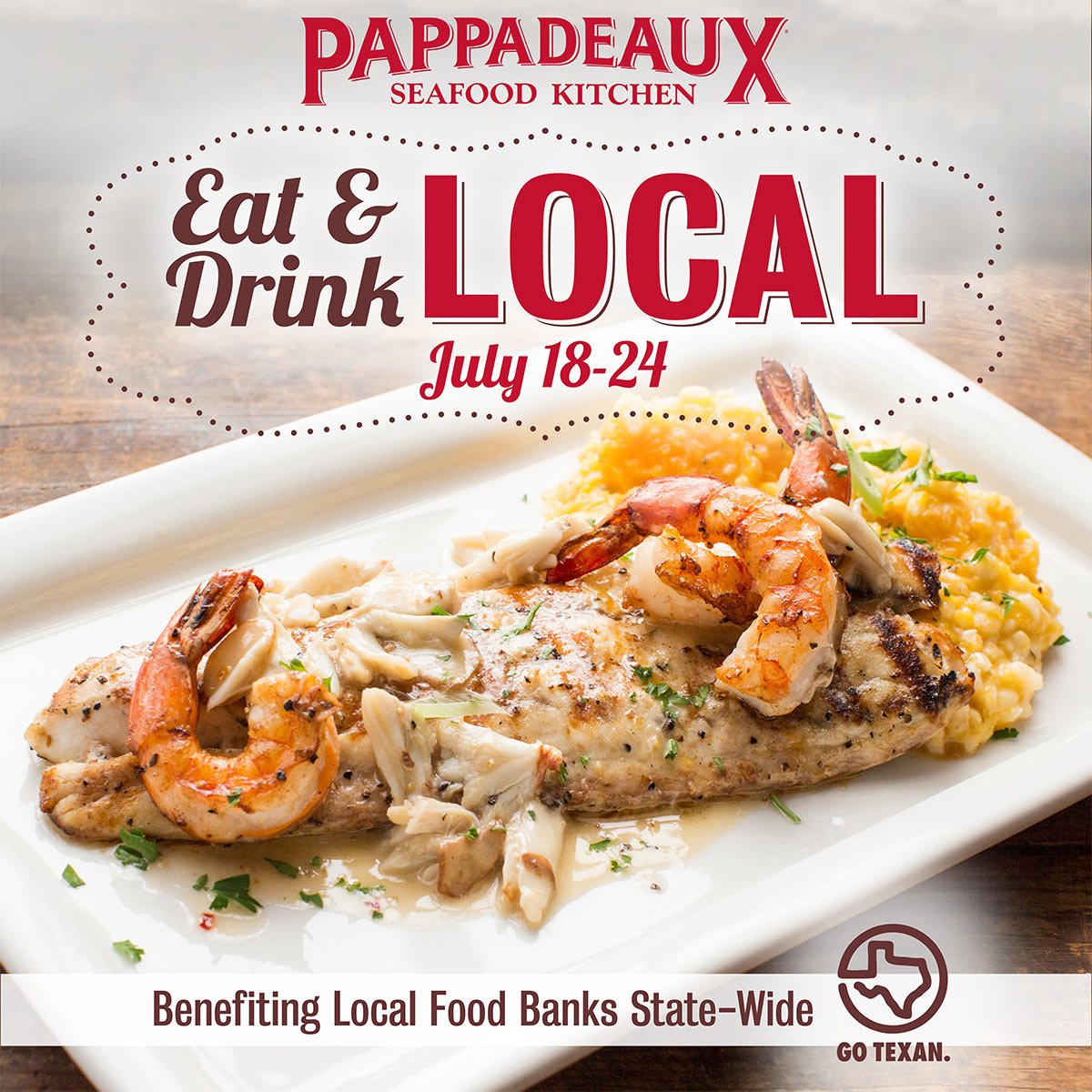 Pappadeaux's tweet photo. GO TEXAN this week by eating and drinking Texas-made products and benefit food banks across the state. https://t.co/O93GrUcFVE