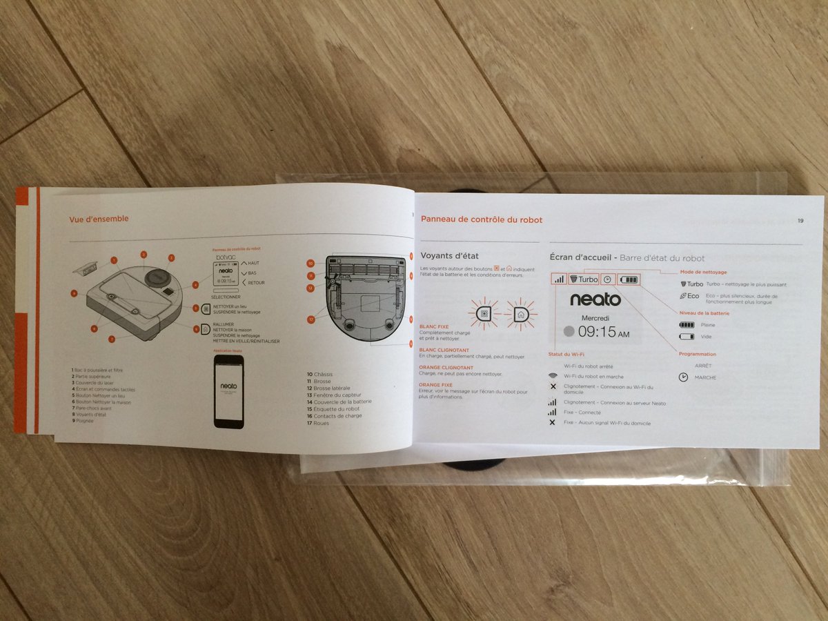 melany_tau's tweet photo. Pour patienter je lis le manuel d'utilisation : simple, bien illustré...le démarrage va être facile ! #NeatoSampleo https://t.co/PJQmfA36QC