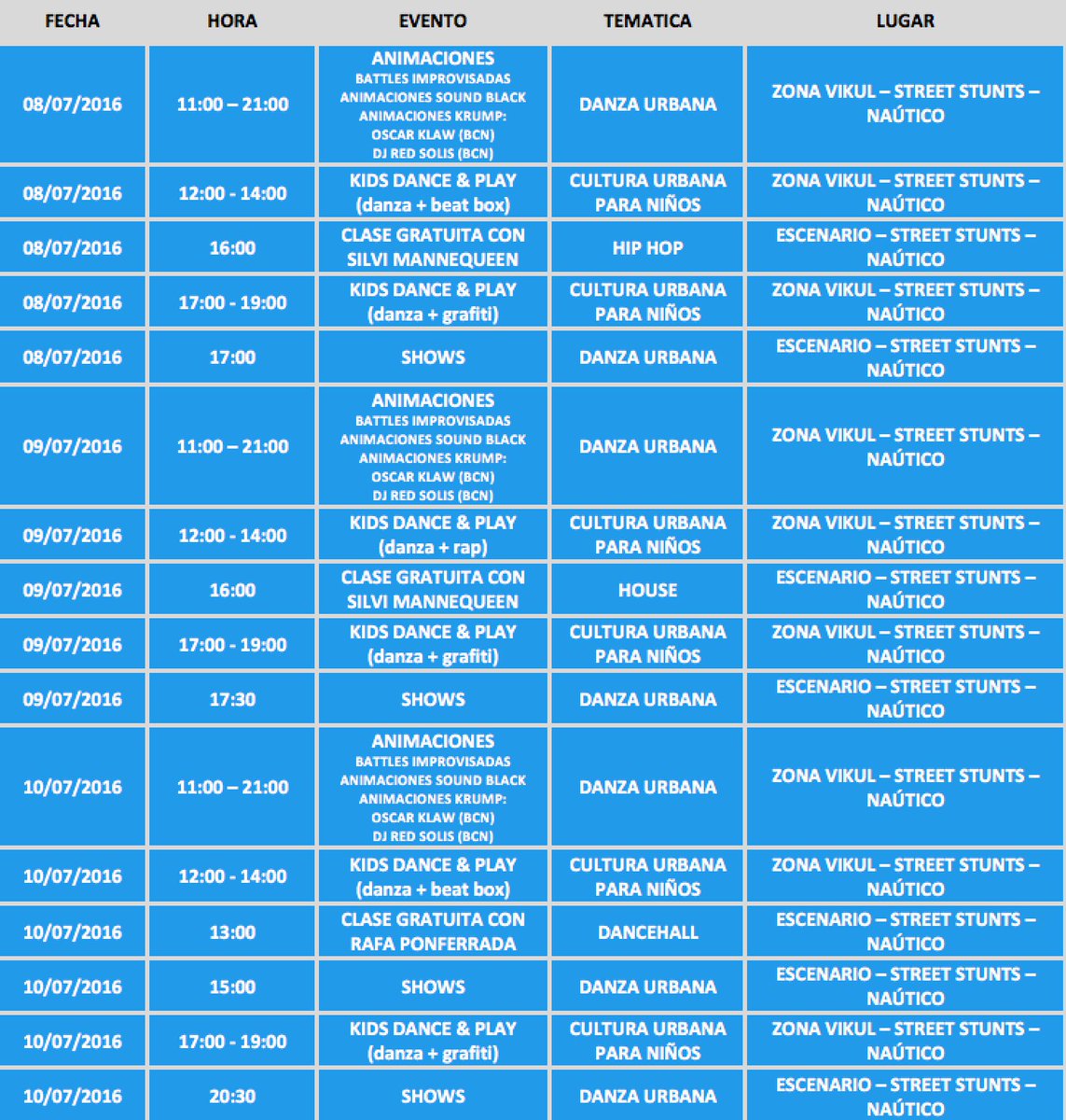 VIKULVIGO's tweet photo. Programas de actividades #VIKUL en @VigoStreetStunt y programa de shows gratuitos actualizados https://t.co/STlW8CMegO