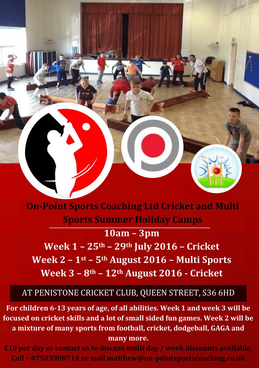 onpointsportsco's tweet photo. Summer Holiday Cricket and Multi Sports Camps at @CCpeni with #onpointsportscoaching #summer #barnsley #southyorks https://t.co/snlc2W5zqy