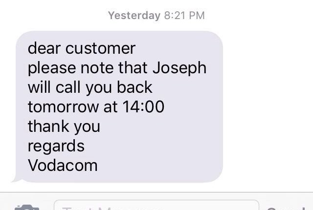 ella_M_lawrence's tweet photo. 24 hours later and I'm STILL waiting for Joseph @Vodacom @Vodacom111 https://t.co/k7BUQa8UDL