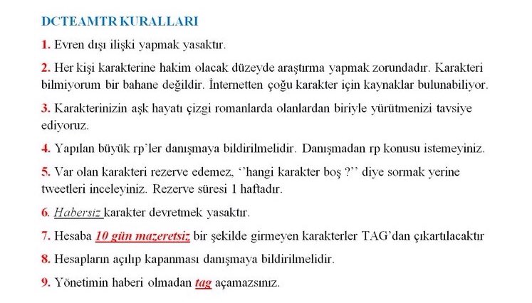 DCTeamDanisma's tweet photo. #DCTeamTR Kuralları. https://t.co/dYxsimJh62